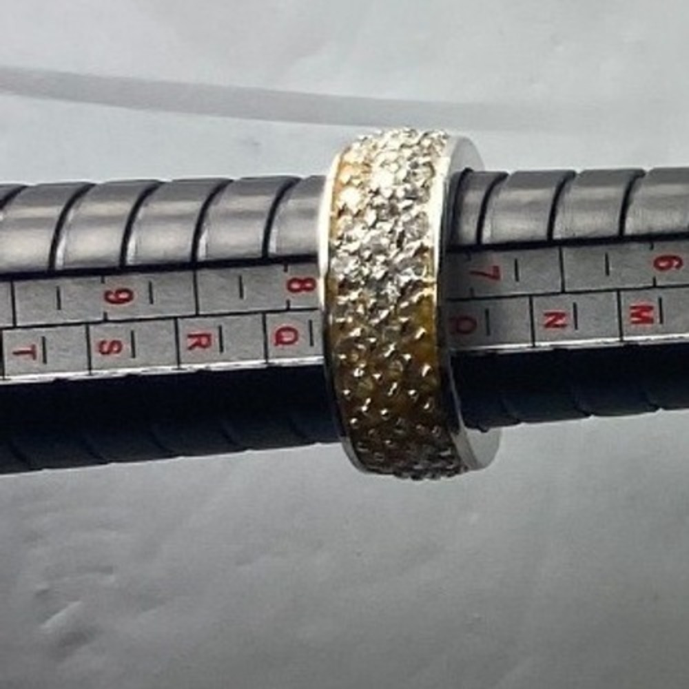 Sparkling Band Ring Gold Tone Textured Statement Ring Women Accessory 7.5